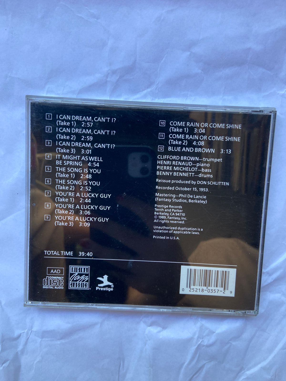 Cd The Clifford Brown Quartet In Paris Henri Renaud (Usado)