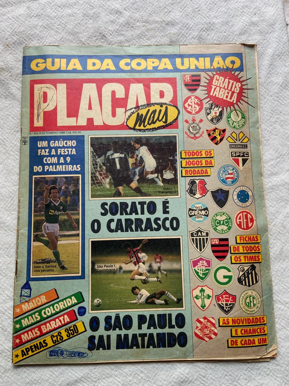 Revista Placar Mais Guia Da Copa União 9 Setembro 1988 N 953 (Usado)