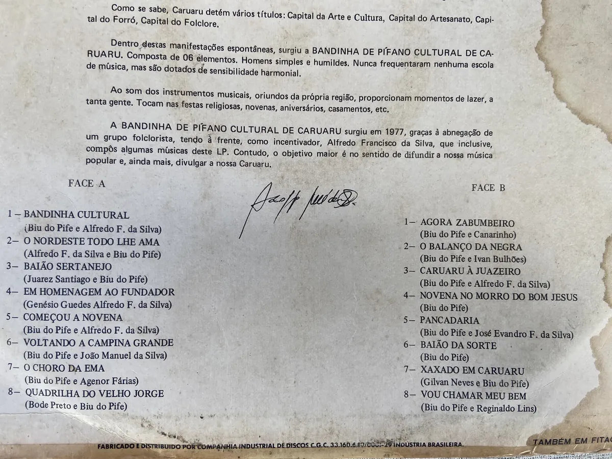 Lp Bandinha De Pífano Cultural De Caruaru 1981 (Usado)