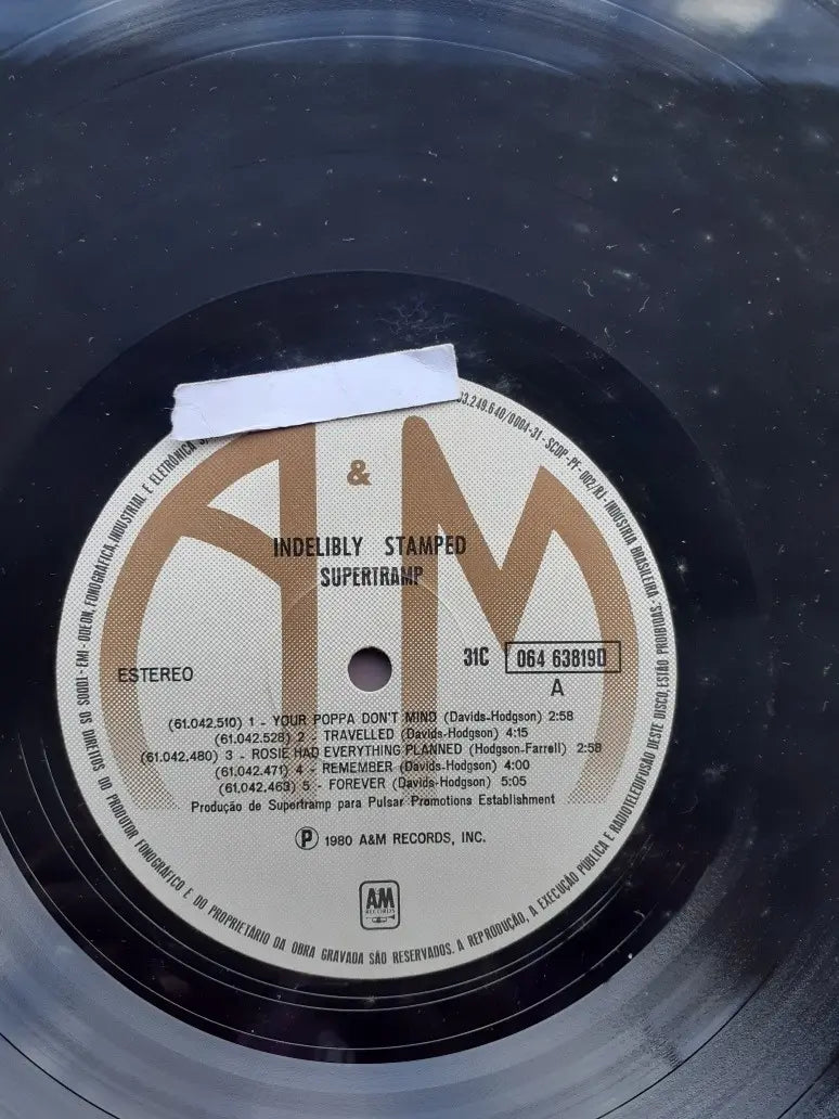 Lp Supertramp Indelibly Stamped 1980 Selo E Gravadora A E M (Usado)