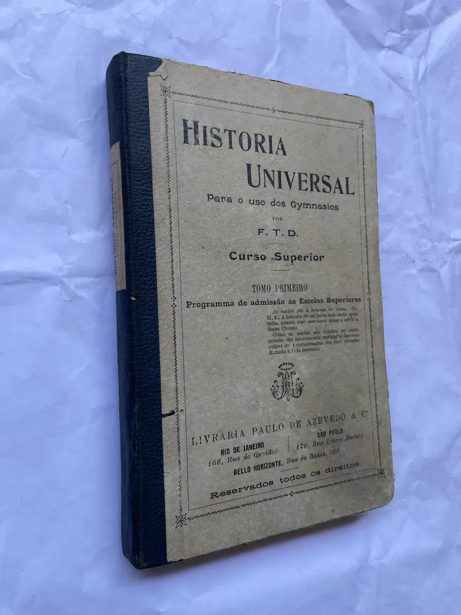 Livro História Universal Para O Uso Dos Gymnasios Tomo 01 (Usado)