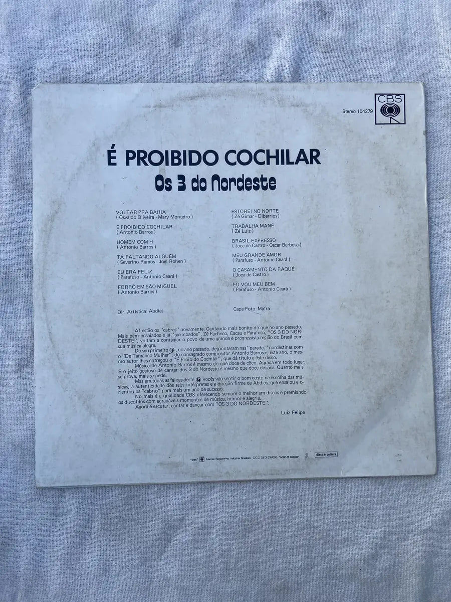 Lp Os 3 Do Nordeste É Proibido Cochilar 1974 (Usado)