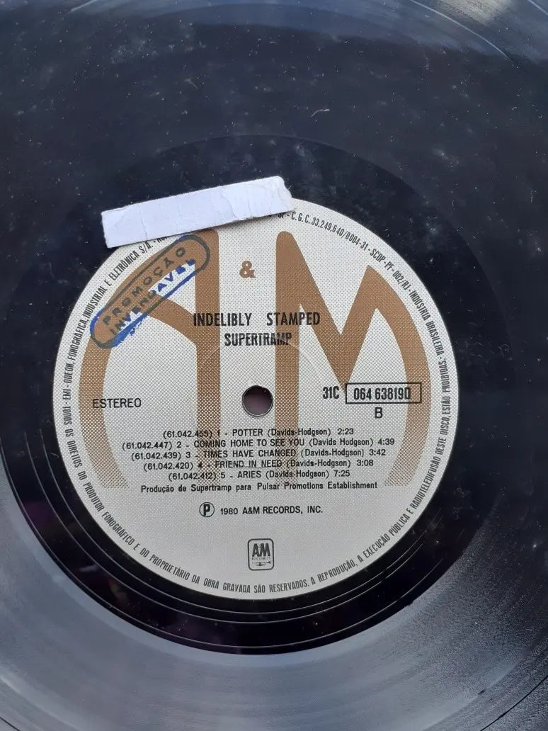 Lp Supertramp Indelibly Stamped 1980 Selo E Gravadora A E M (Usado)
