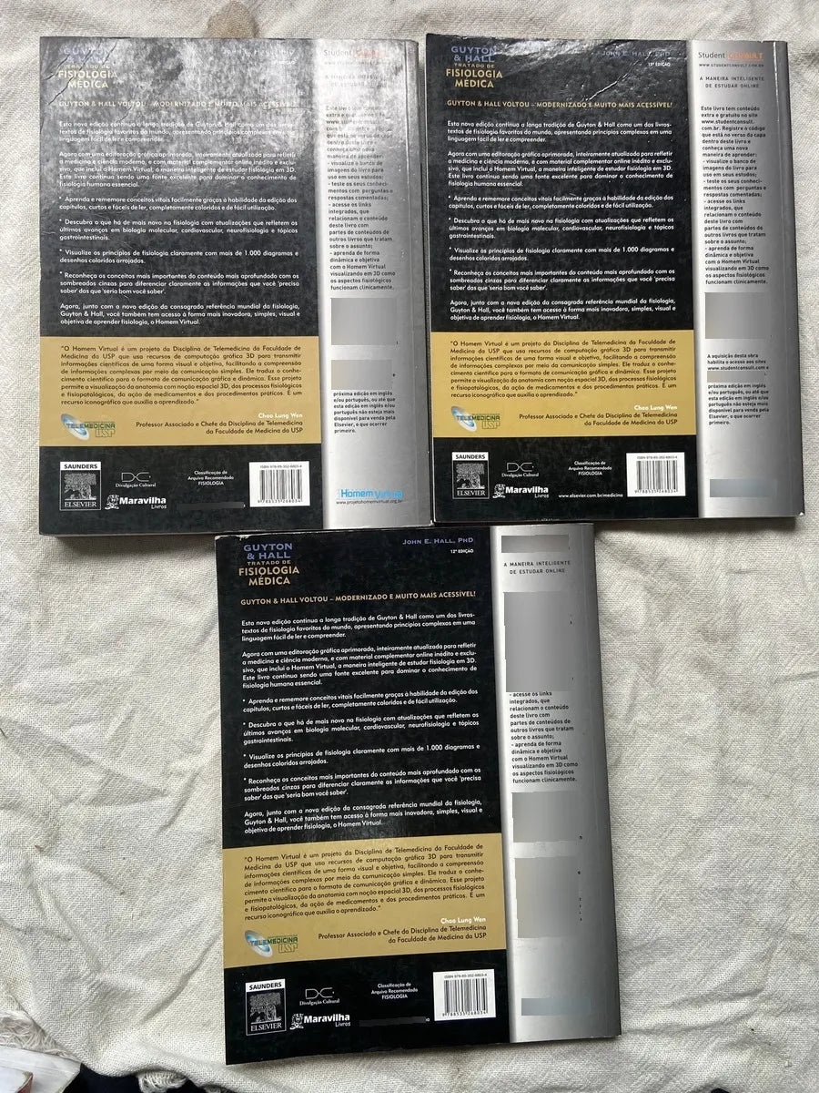 Livro Tratado De Fisiologia Médica Guyton E Hall Box 3 Vol (Usado)