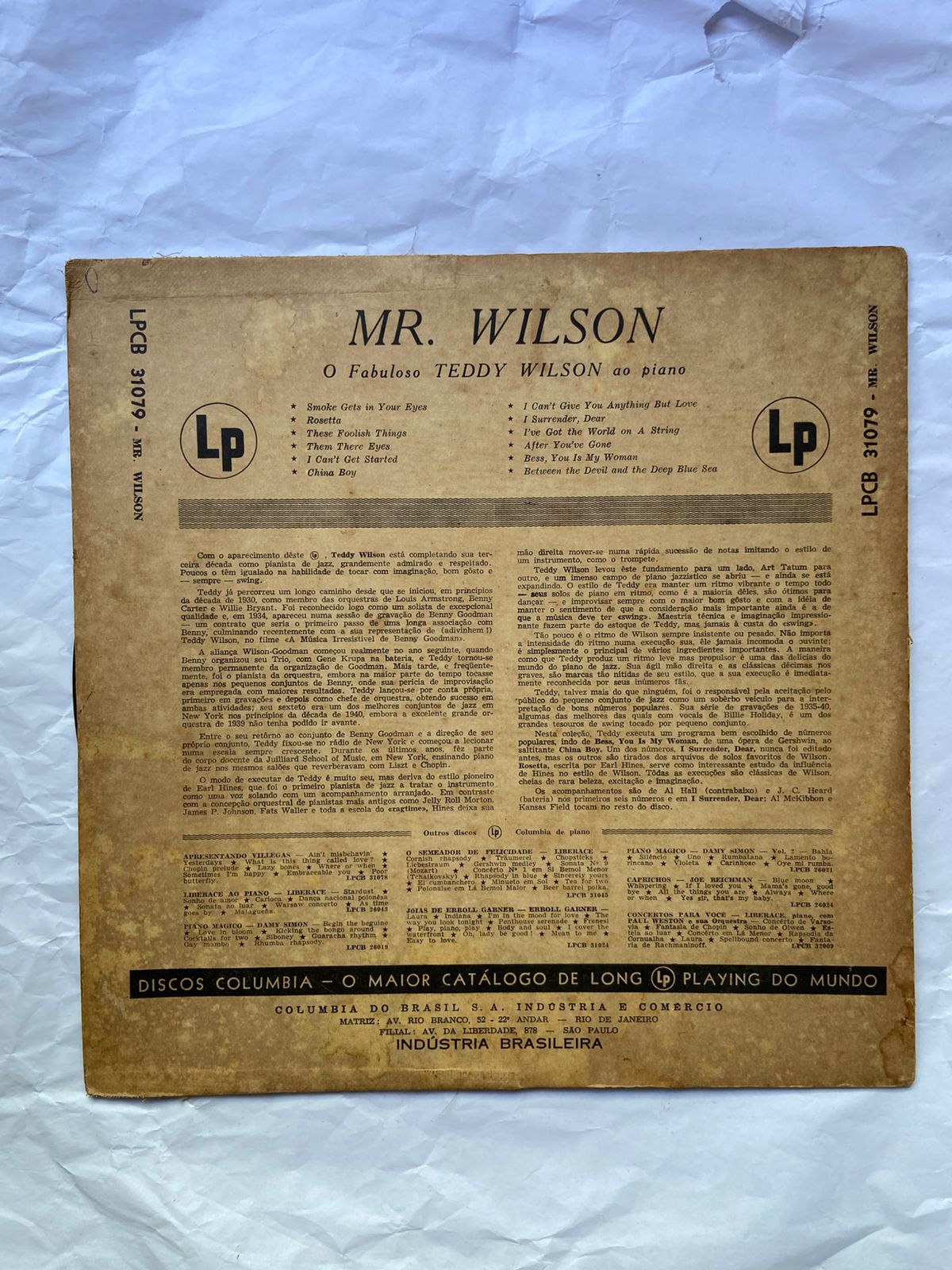 Lp Mr Wilson O Fabuloso Teddy Wilson Ao Piano (Usado)