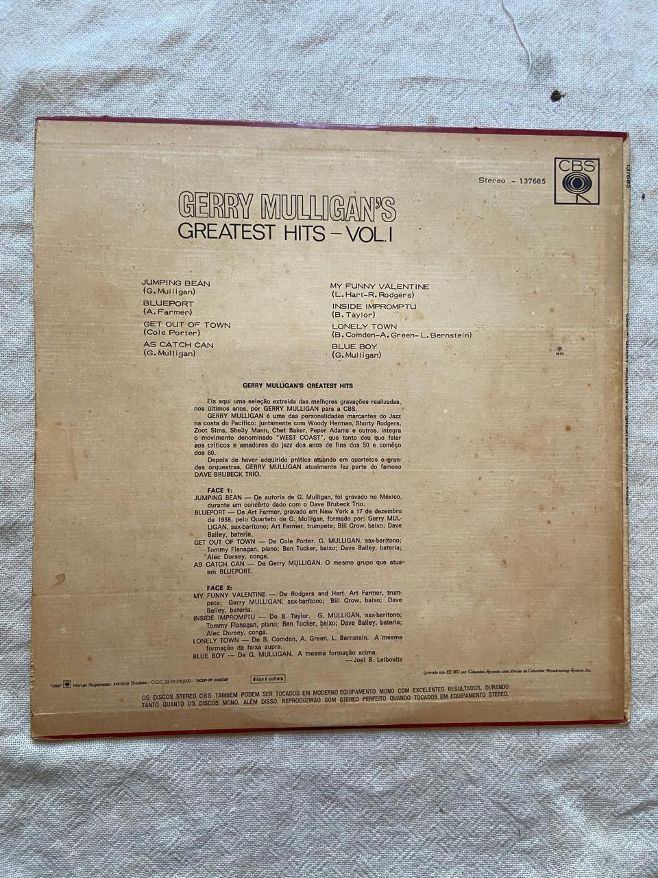 Lp Gerry Mulliganss Greatest Hits Volume 1 De 1970