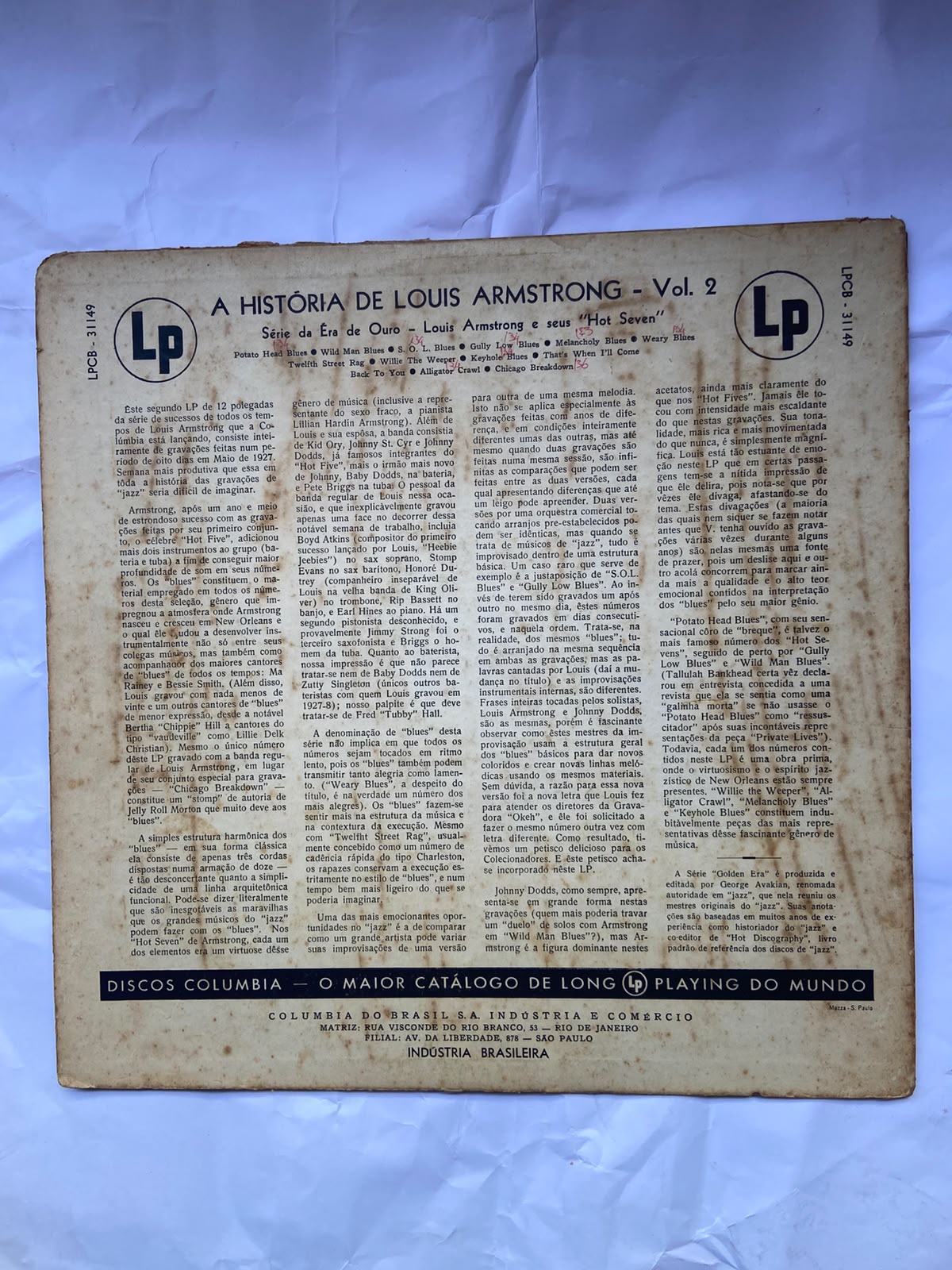 Lp Louis Armstrong E Seus Hot Seven Vol 2 (Usado)